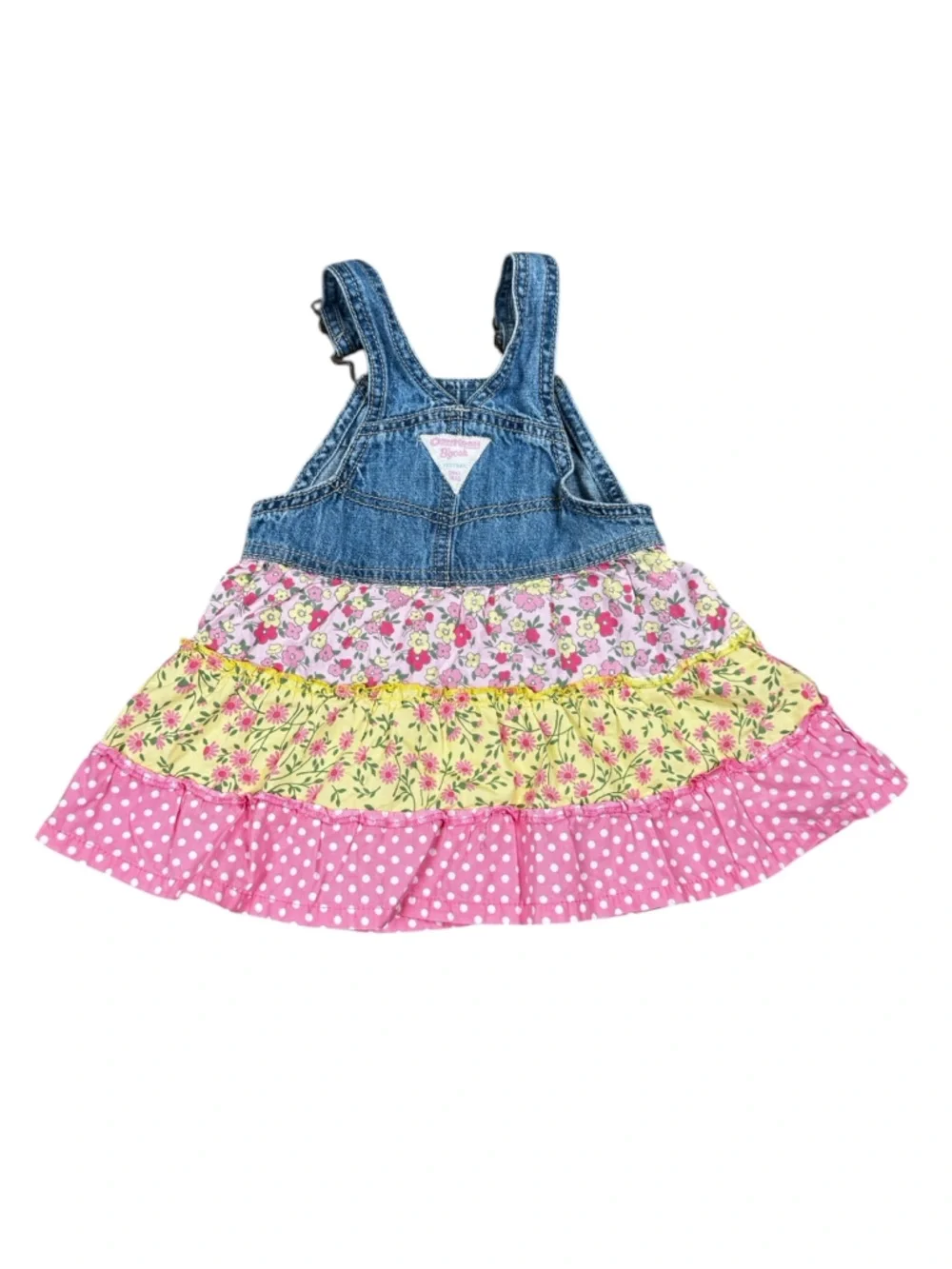 OshKosh B'gosh Denim Bib Overalls Dress Vestbak Pink Floral Baby Girls 18 Months